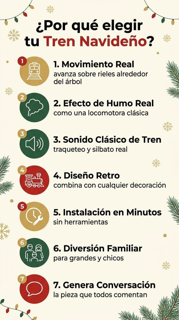 infografía beneficios tren para árbol de navidad