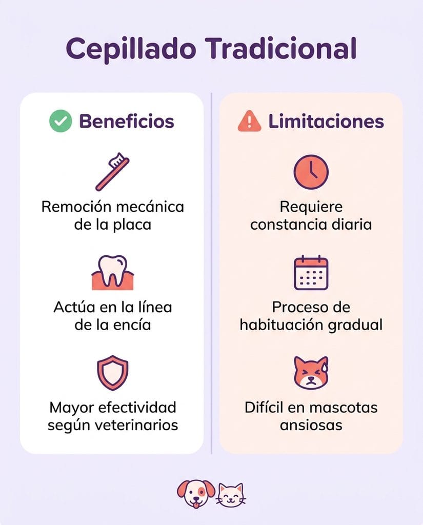 beneficios y limitaciones del cepillado tradicional para perros y gatos