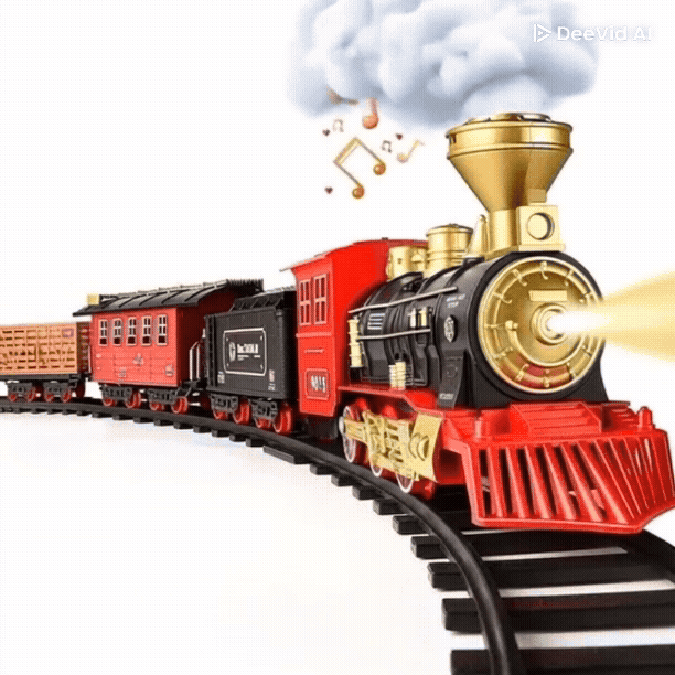 tren de juguete navideño con efecto de humo real