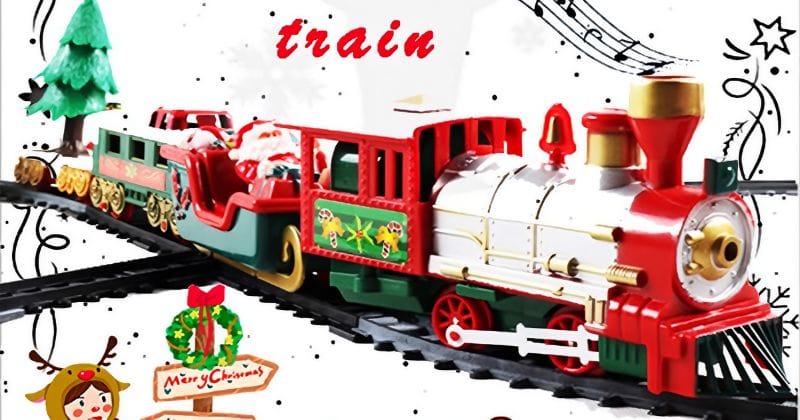Tren musical clásico de 22 piezas alrededor del árbol de navidad con luces y sonido