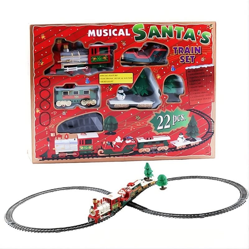Set de tren eléctrico navideño de 22 piezas con vías ensamblables y vagones