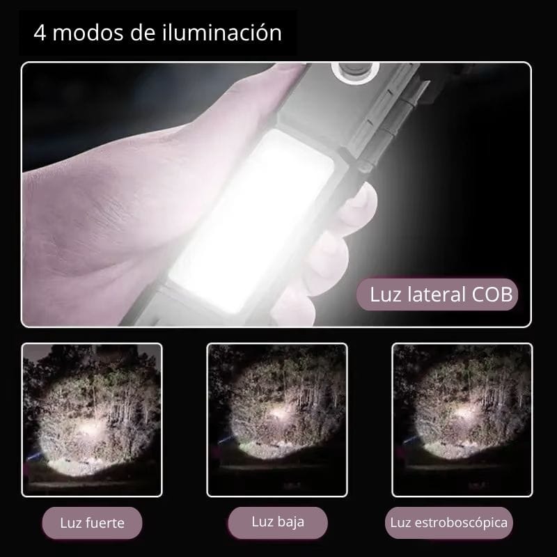 Modos de iluminacion de la linterna de emergencia para auto incluyendo luz fuerte baja estroboscopica y COB
