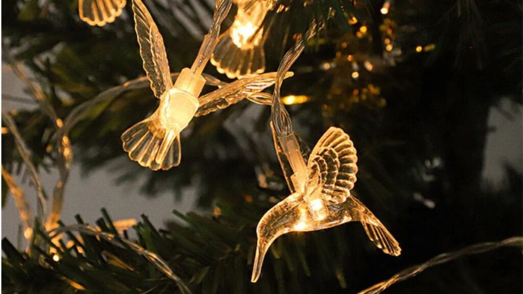Guirnalda solar colibri luz calida para decoracion navidad exterior